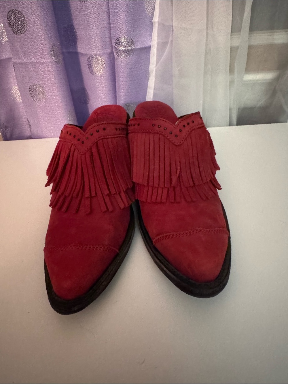 Old Gringo Red Suede Fringe Mule Clogs